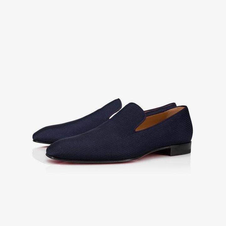 Navy Loafers Men Fabric Leather Slip On - ARNO CONTI