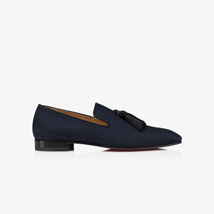 Navy Fabric Mens Tassel Flat Loafers - ARNO CONTI