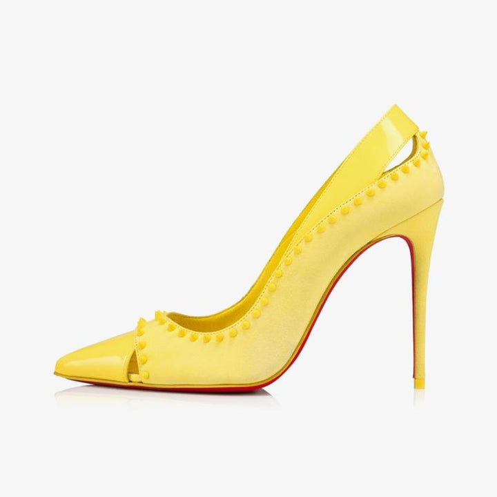 Unique Yellow Patent Leather Spiked Pump - ARNO CONTI