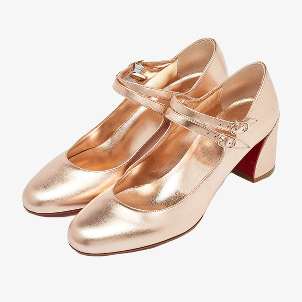 Rose Gold Leather Pumps with 55 mm