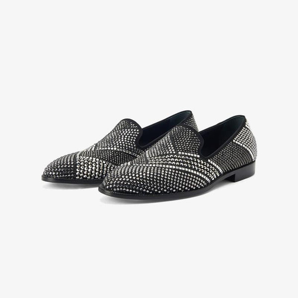 Black Crystal-Embellished Loafers - Arno Conti Shoe