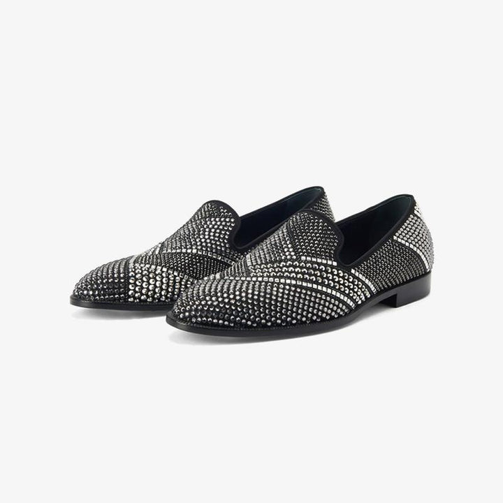 Black Crystal-Embellished Loafers - Arno Conti Shoe