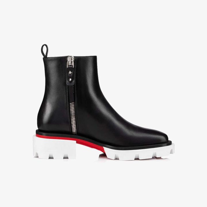 Black Leather White Lug Sole Boot - ARNO CONTI