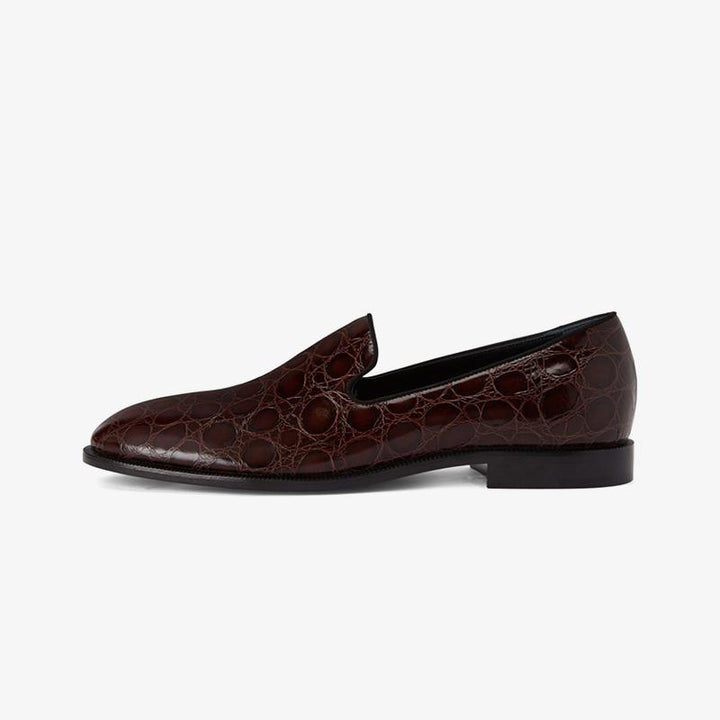 Chocolate Brown Crocodile-Embossed Leather Loafers - Arno Conti Shoe