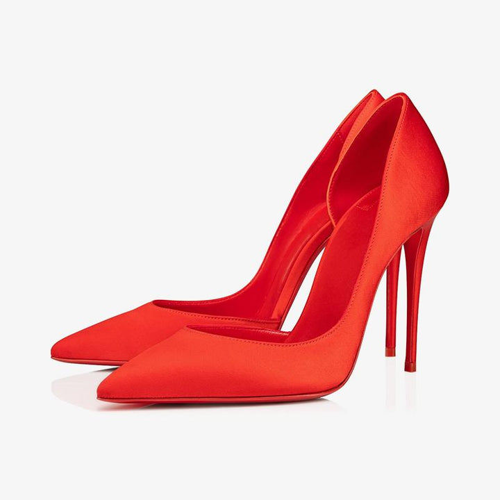 Red Crepe Satin Stiletto Pumps - ARNO CONTI
