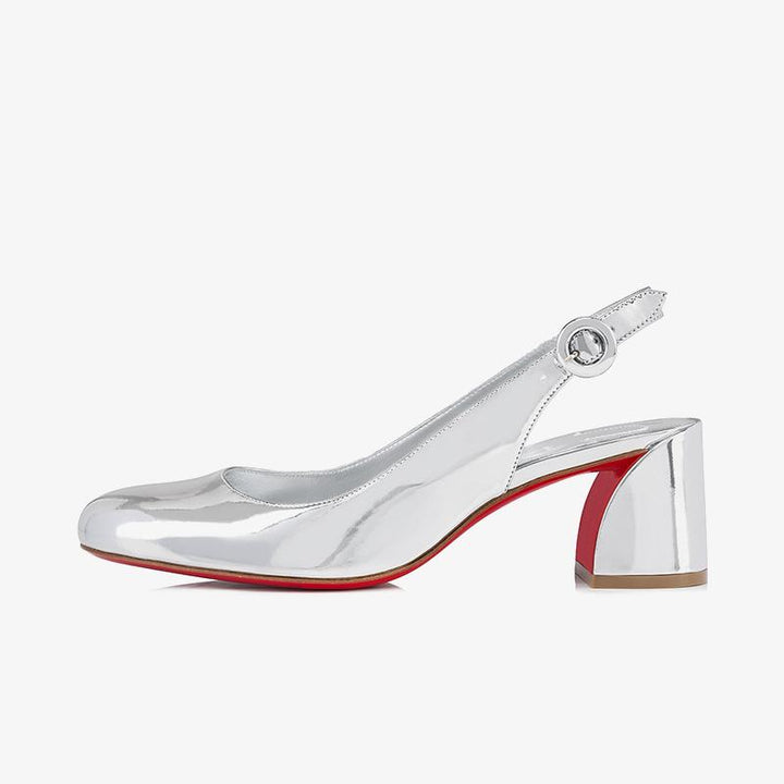 Silver Mirro-Effect Leather Slingback Pumps - ARNO CONTI