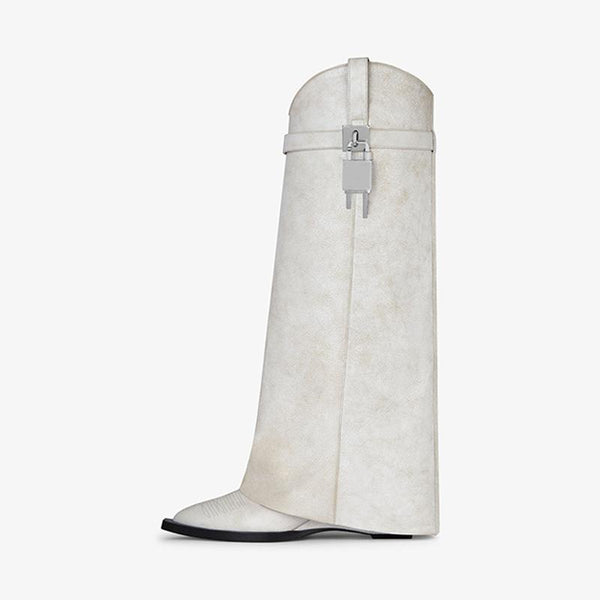 Sleek White Cowhide High Boots - Arno Conti Shoe
