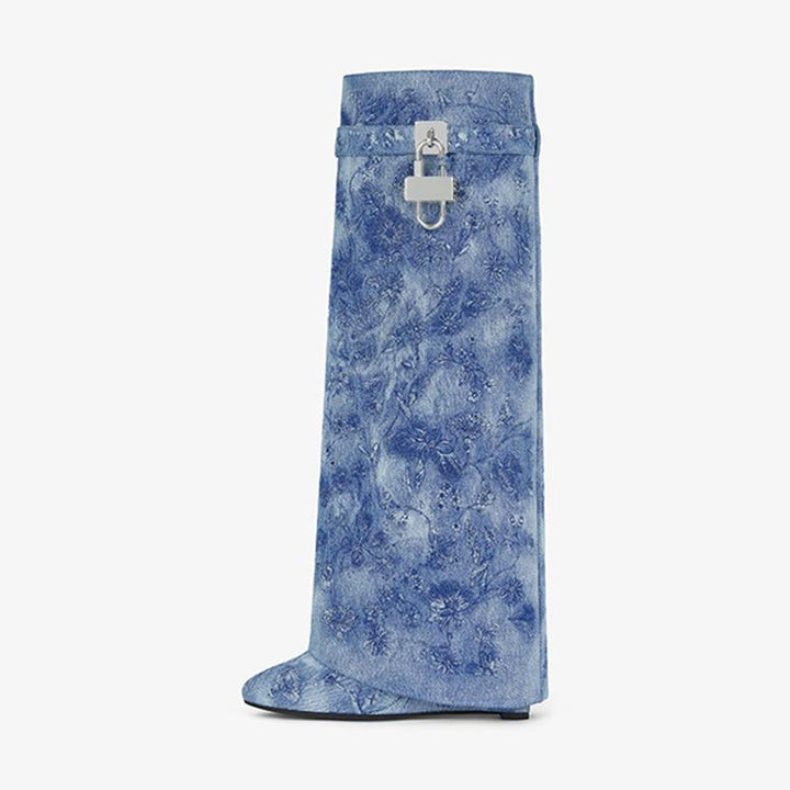 Elegant Medium Blue Denim High Boots - Arno Conti Shoe