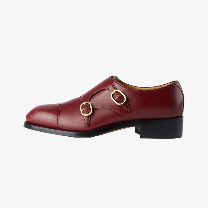 Bordeaux Red Leather Brogue Shoes with Buckle Strap - Arno Conti Shoe