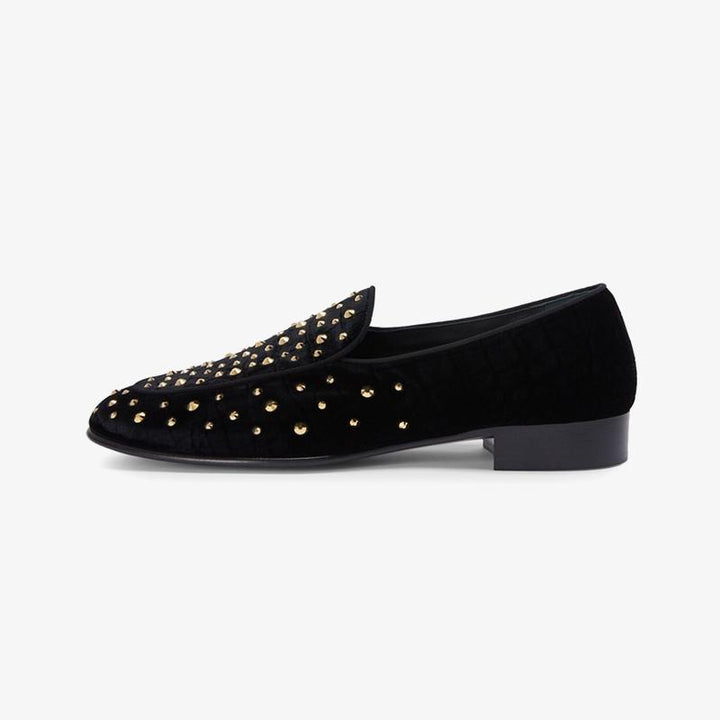 Black Velvet Crystal-Embellished Loafers - Arno Conti Shoe