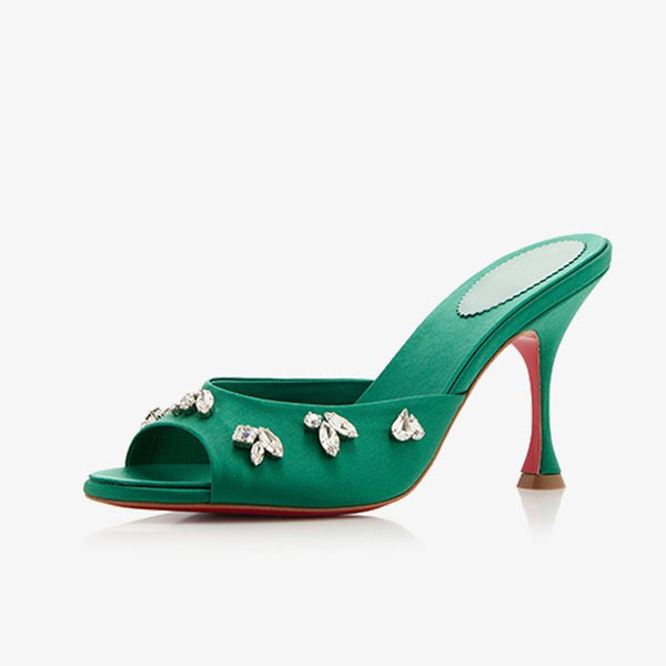 Crystal-Embellished Crepe Satin Sandals green - ARNO CONTI
