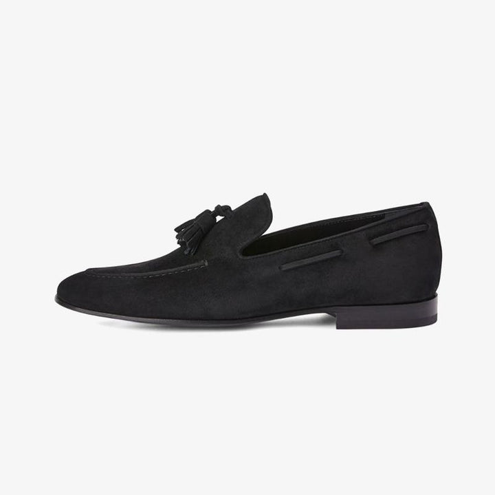 Black Suede Tassel-Detail Loafers - Arno Conti Shoe