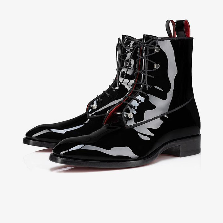 Black Patent Leather Lace-Up Boot - ARNO CONTI