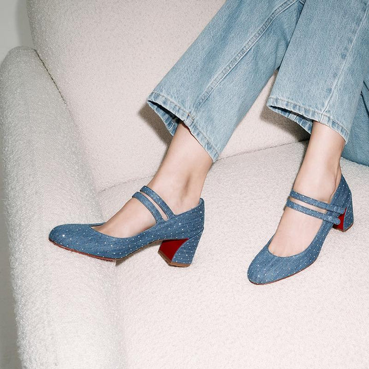 Elegant Denim Blue Pumps Strass - ARNO CONTI