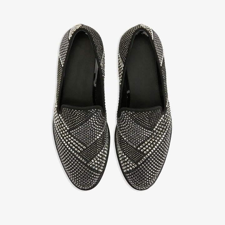Black Crystal-Embellished Loafers - Arno Conti Shoe