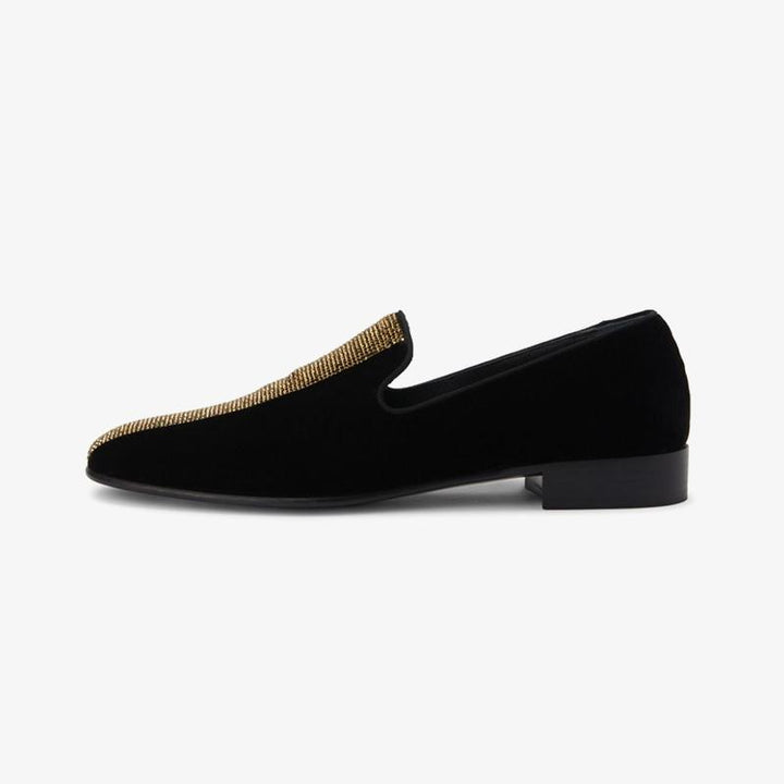 Black & Gold Velvet Tuxedo Diamond Loafers - Arno Conti Shoe