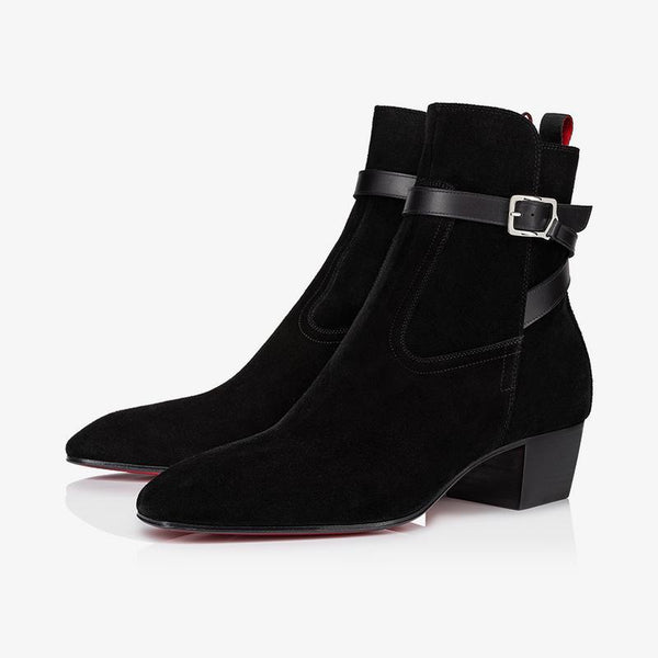 Black Suede Ankle Boot and Silver Buckle - ARNO CONTI