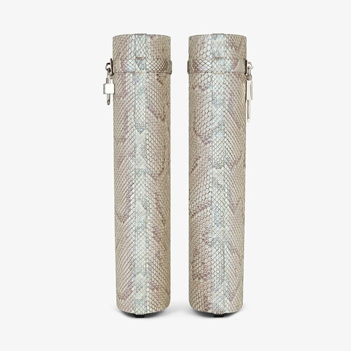 Beige Python Leather High Boots - Arno Conti Shoe