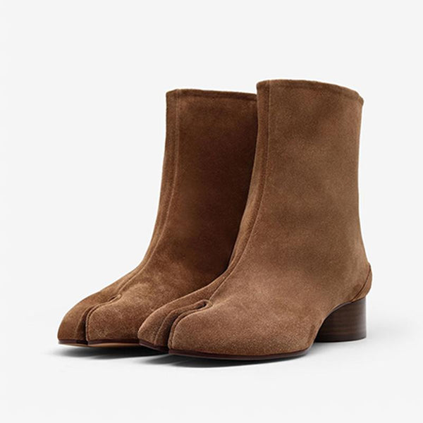 Suede Tabi Split-Toe Boots Cylindrical Heel - Arno Conti Shoe