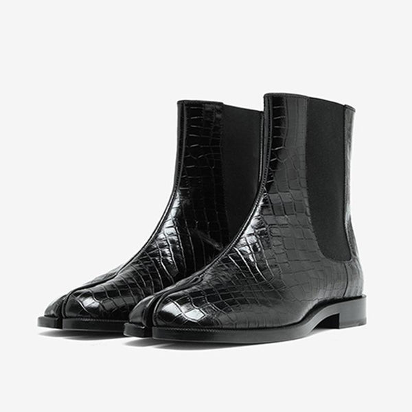 Calf Leather Split-toe Boots with Elastic Inserts - Arno Conti Shoe