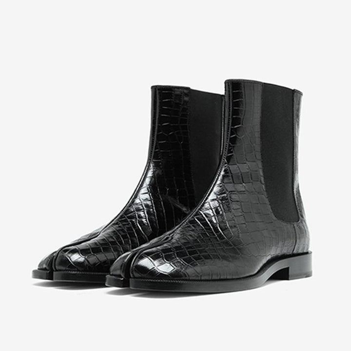 Calf Leather Split-toe Boots with Elastic Inserts - Arno Conti Shoe