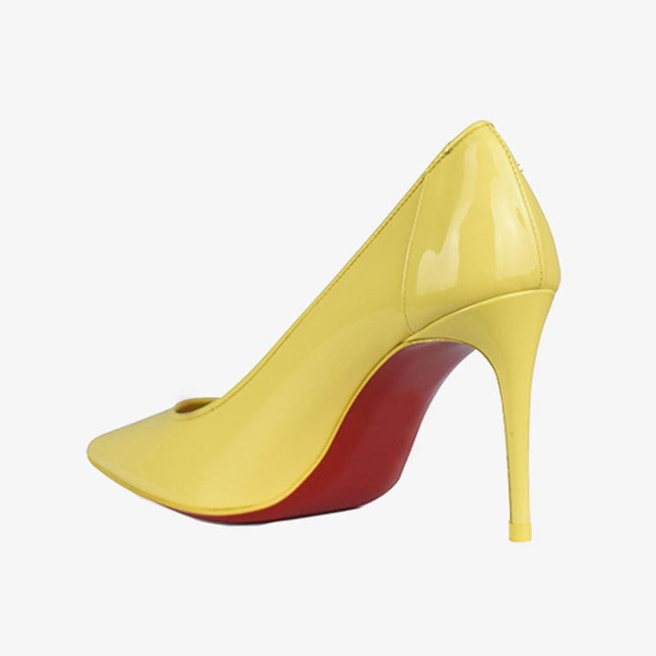 Light Yellow Patent Leather Pointed Toe Pumps - ARNO CONTI