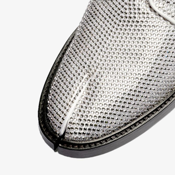 White Split-toe Rhinestone Lace-up Shoes - Arno Conti Shoe