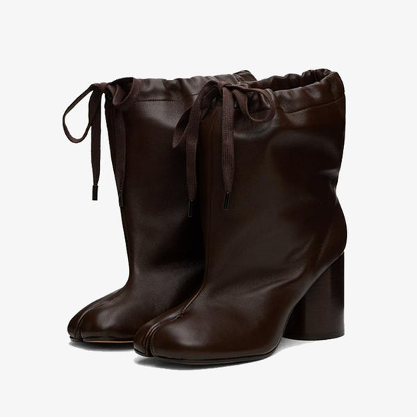 Brown Drawstring Split-Toe Boots Women's - Arno Conti Shoe