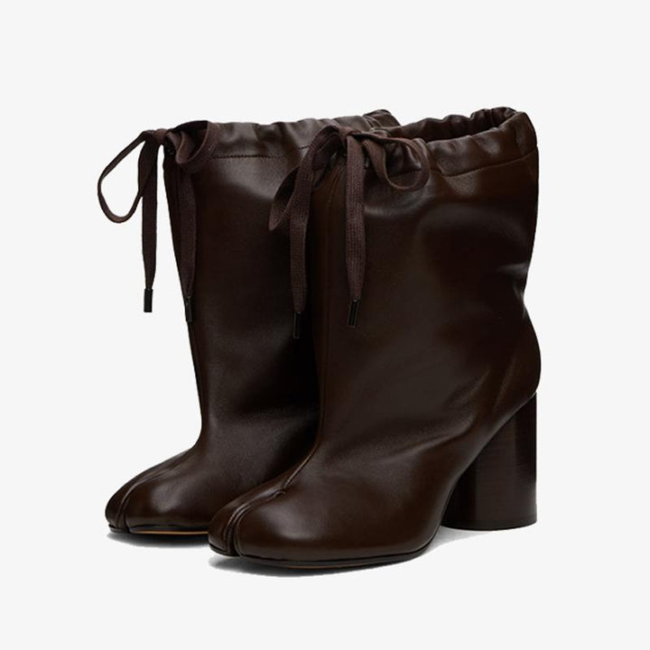 Brown Drawstring Split-Toe Boots Women's - Arno Conti Shoe