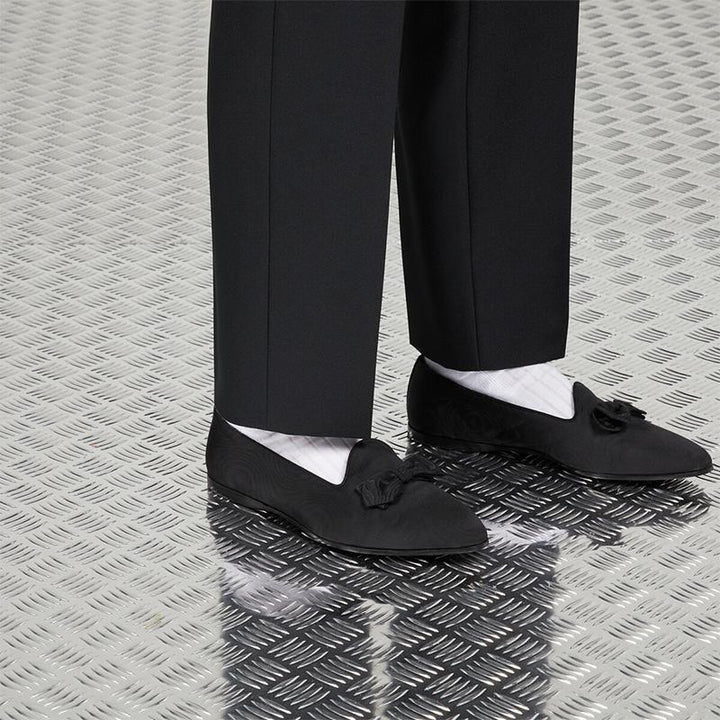 Black Fabric Pointed-Toe Loafers with Bow - Arno Conti Shoe