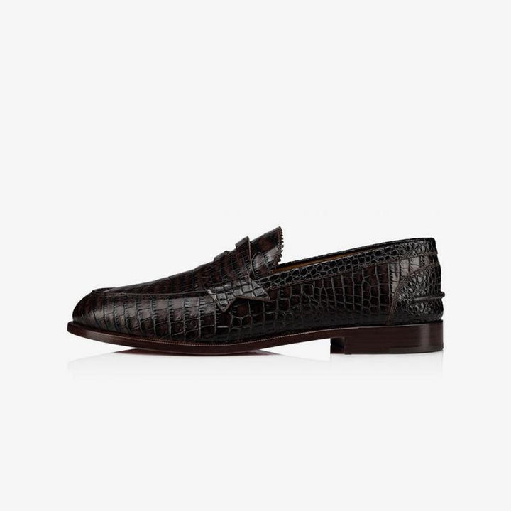 Crocodile Pattern Strap Leather Penny Loafers - ARNO CONTI