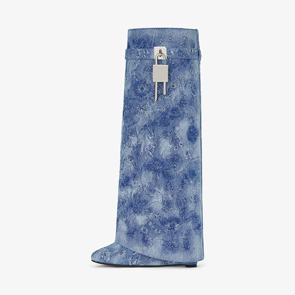 Elegant Medium Blue Denim High Boots - Arno Conti Shoe