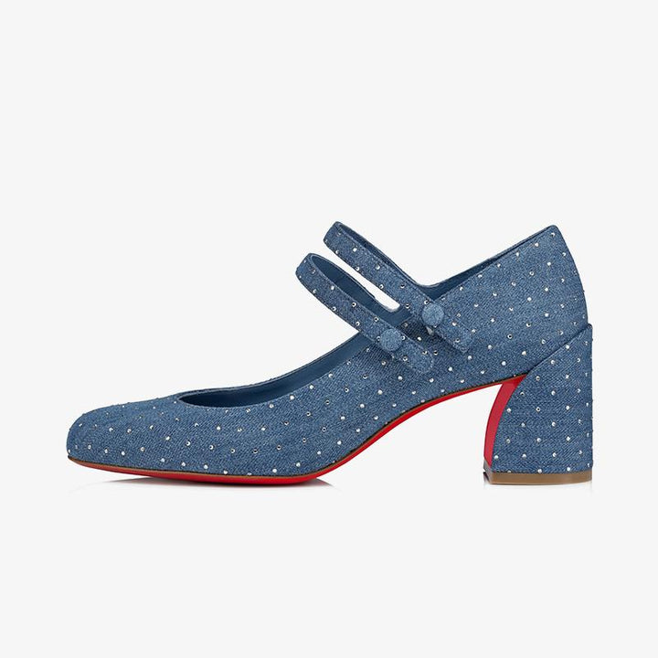Elegant Denim Blue Pumps Strass - ARNO CONTI