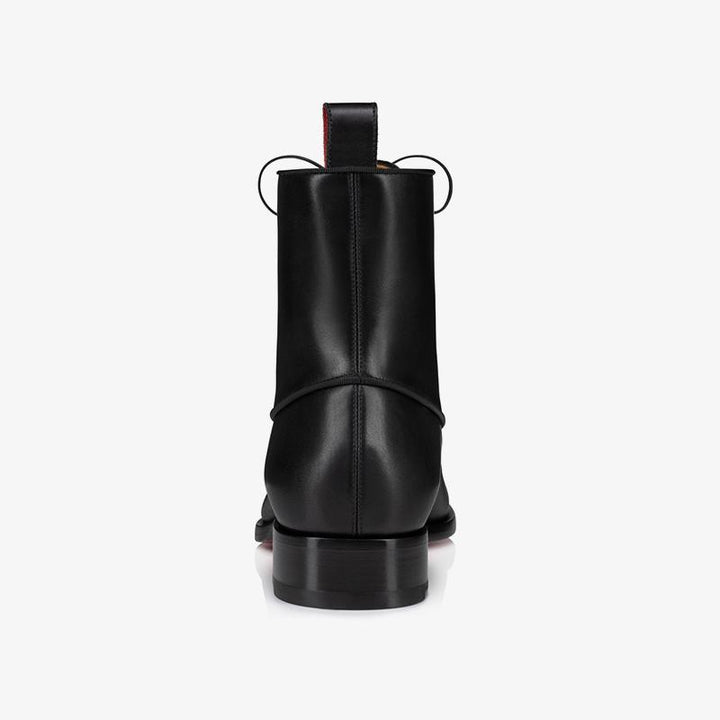 Black Calf Leather Lace-Up Ankle Boot with Removable Silver Details - ARNO CONTI