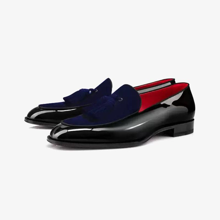 Velvet and Patent Leather Tassel Loafers - ARNO CONTI