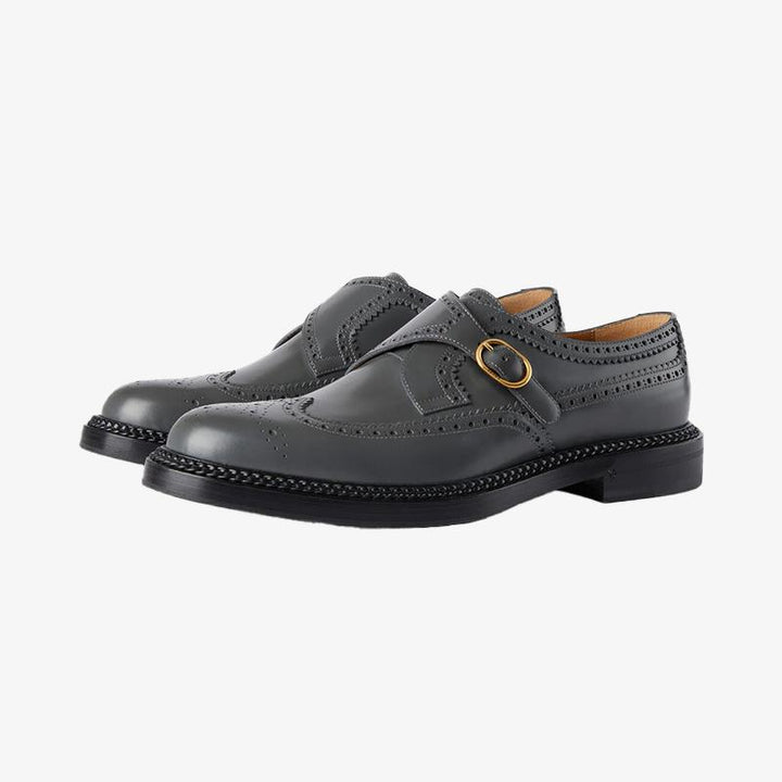 Dark Grey Leather Shoes with Gold Buckle - Arno Conti Shoe