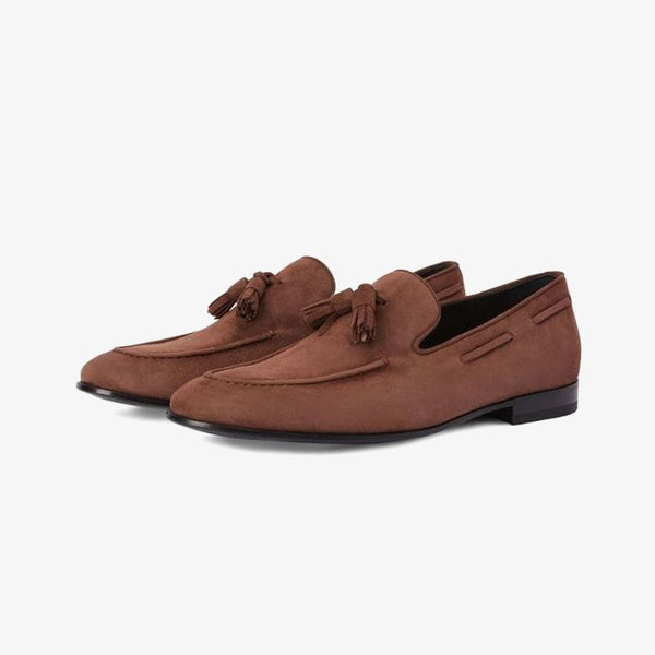Brown Suede Tassel-Detail Loafers - Arno Conti Shoe