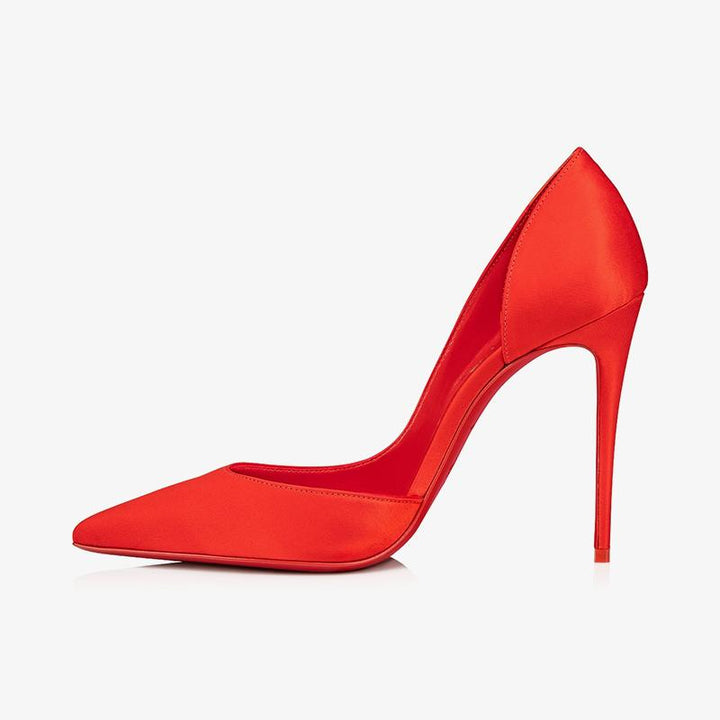 Red Crepe Satin Stiletto Pumps - ARNO CONTI