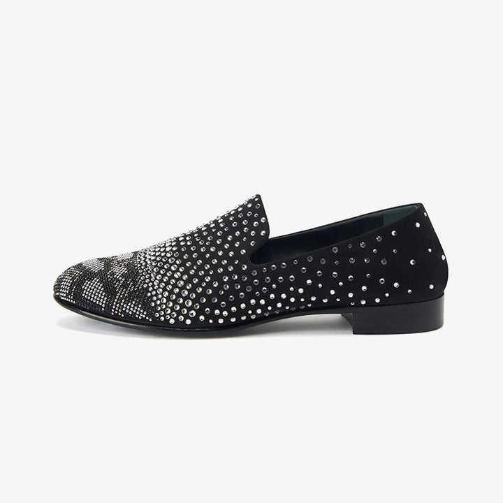 Black Velvet Loafers with Crystal Embroidery - Arno Conti Shoe