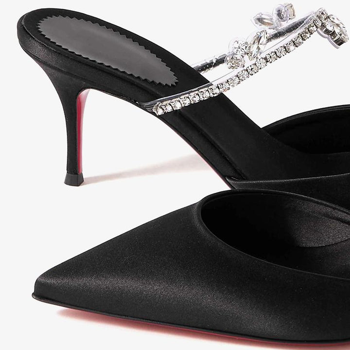 Black Satin Pumps with Crystal Embellishments - ARNO CONTI