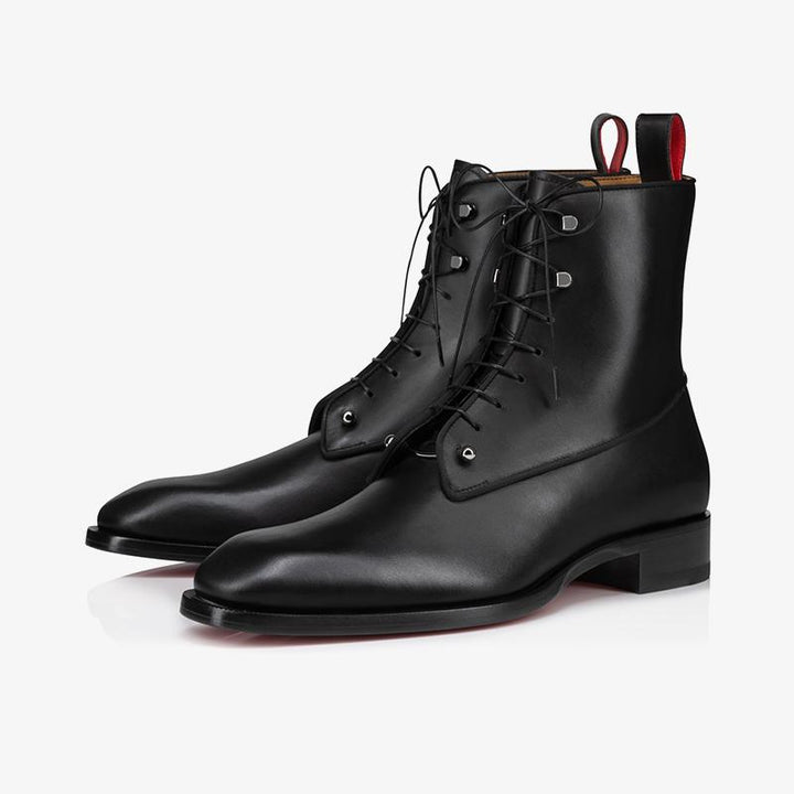 Black Calf Leather Lace-Up Ankle Boot with Removable Silver Details - ARNO CONTI