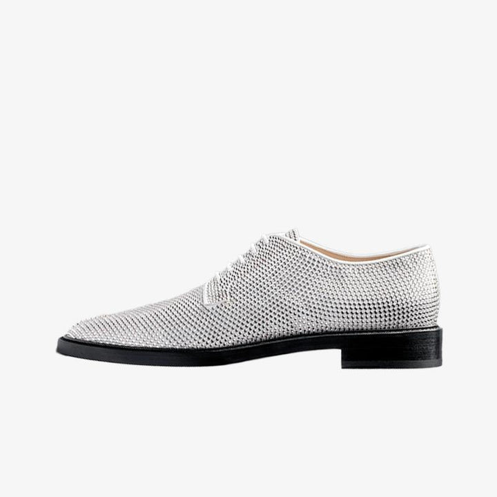 White Split-toe Rhinestone Lace-up Shoes - Arno Conti Shoe