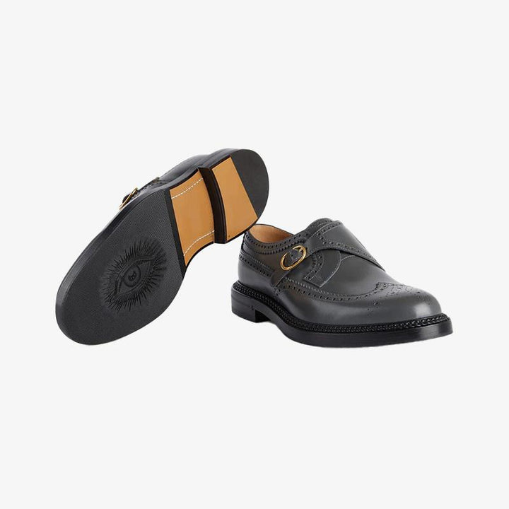Dark Grey Leather Shoes with Gold Buckle - Arno Conti Shoe