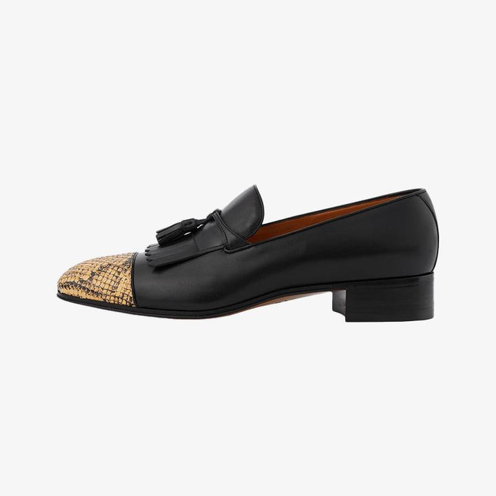 Black and Yellow Python Loafers with Fringe Detail - Arno Conti Shoe
