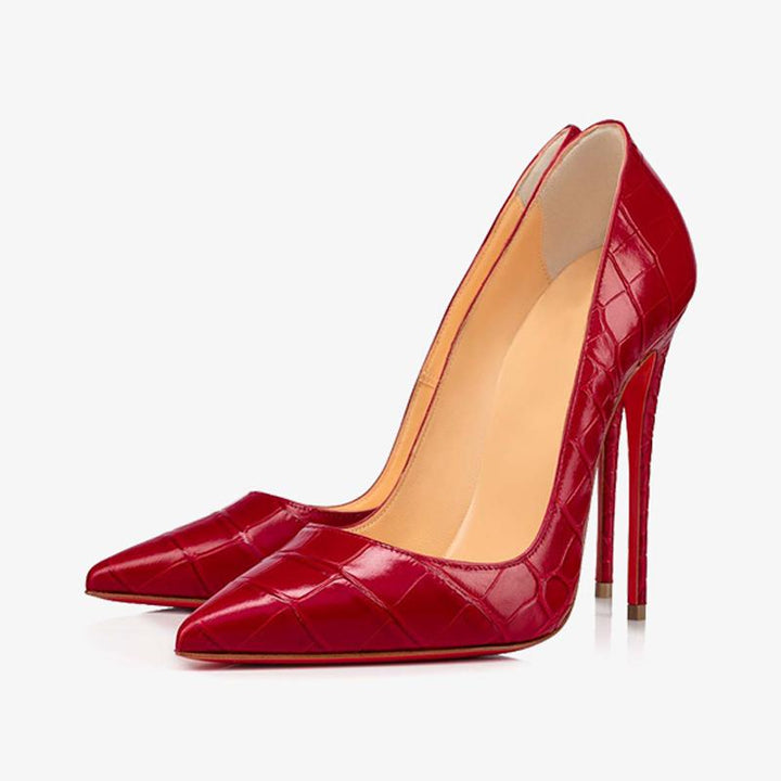 Red Embossed Crocodile Print Pump - ARNO CONTI