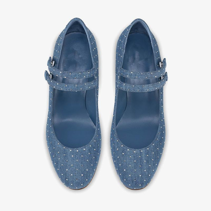 Elegant Denim Blue Pumps Strass - ARNO CONTI