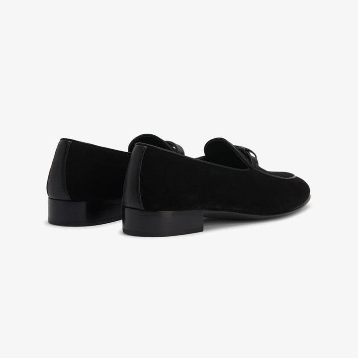 Jet Black Almond-Toe Suede Loafers - Arno Conti Shoe