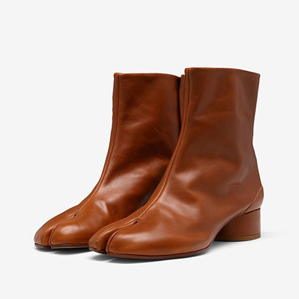 Vegetable-Tanned Leather Tabi Split-Toe Ankle Boots - Arno Conti Shoe