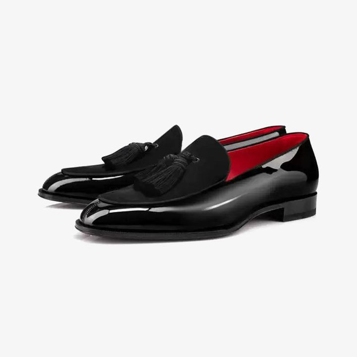 Velvet and Patent Leather Tassel Loafers - ARNO CONTI