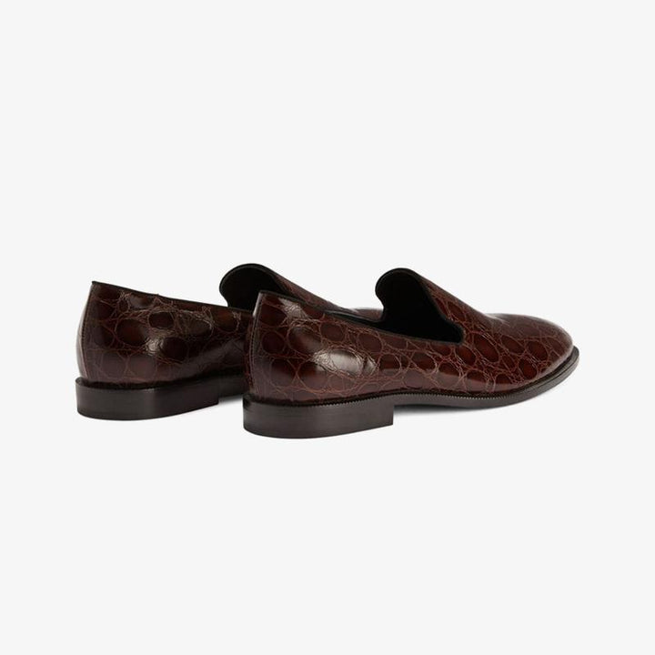 Chocolate Brown Crocodile-Embossed Leather Loafers - Arno Conti Shoe